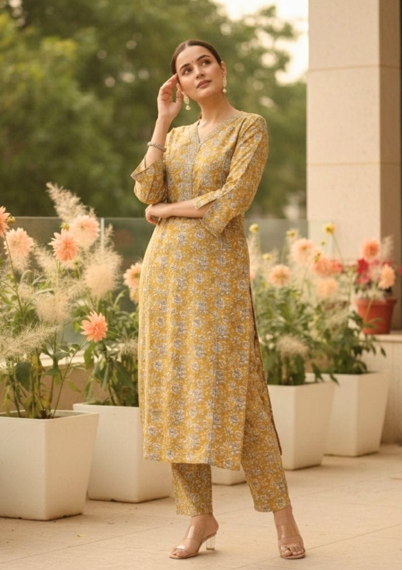 ivory with pink florals cotton kurta